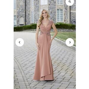 MGNY Beaded Lace Gown 12 Mauve Pink Formal Mother of Bride Wedding Guest Party